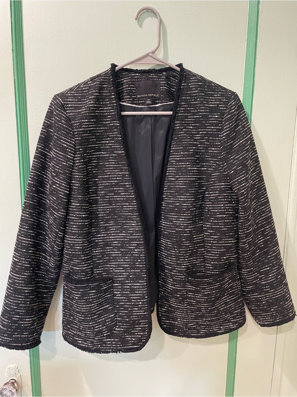 Banana Republic Black & White Tweed Open Jacket